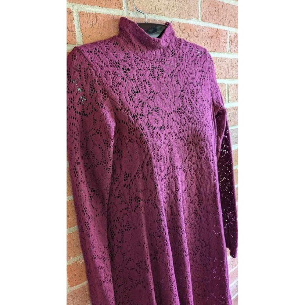 Betsey Johnson for Lew Magram Dress Vintage 2 Pc Slip & Lace Burgundy Trapese - Picture 4 of 15